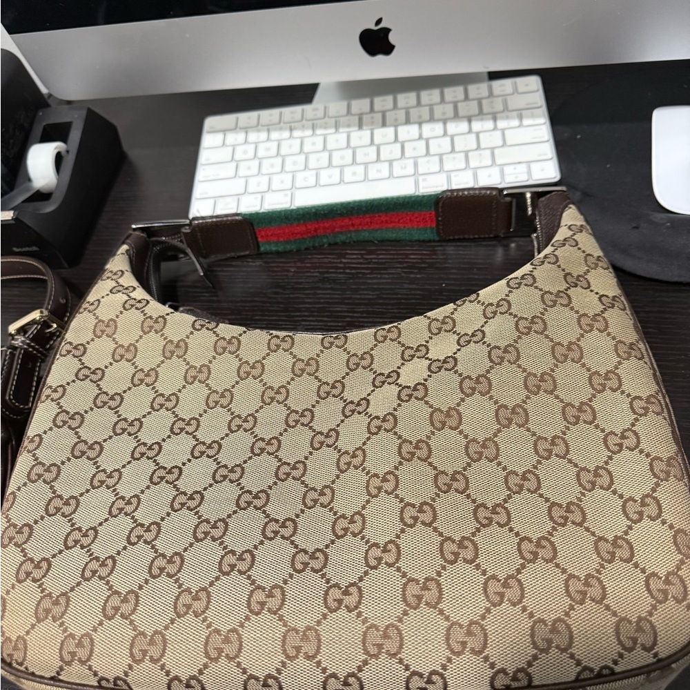 Gucci Beige and Brown GG Canvas Shoulder Bag